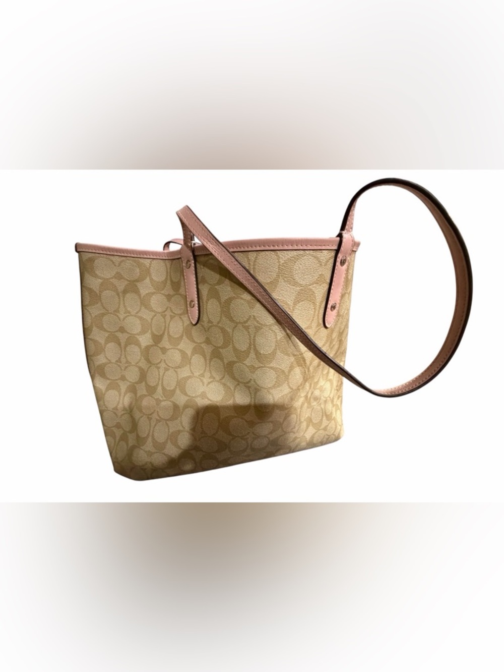 Coach Signature Beige and Pink reversible Tote Bag F36658 with pouch - Picture 4 of 13